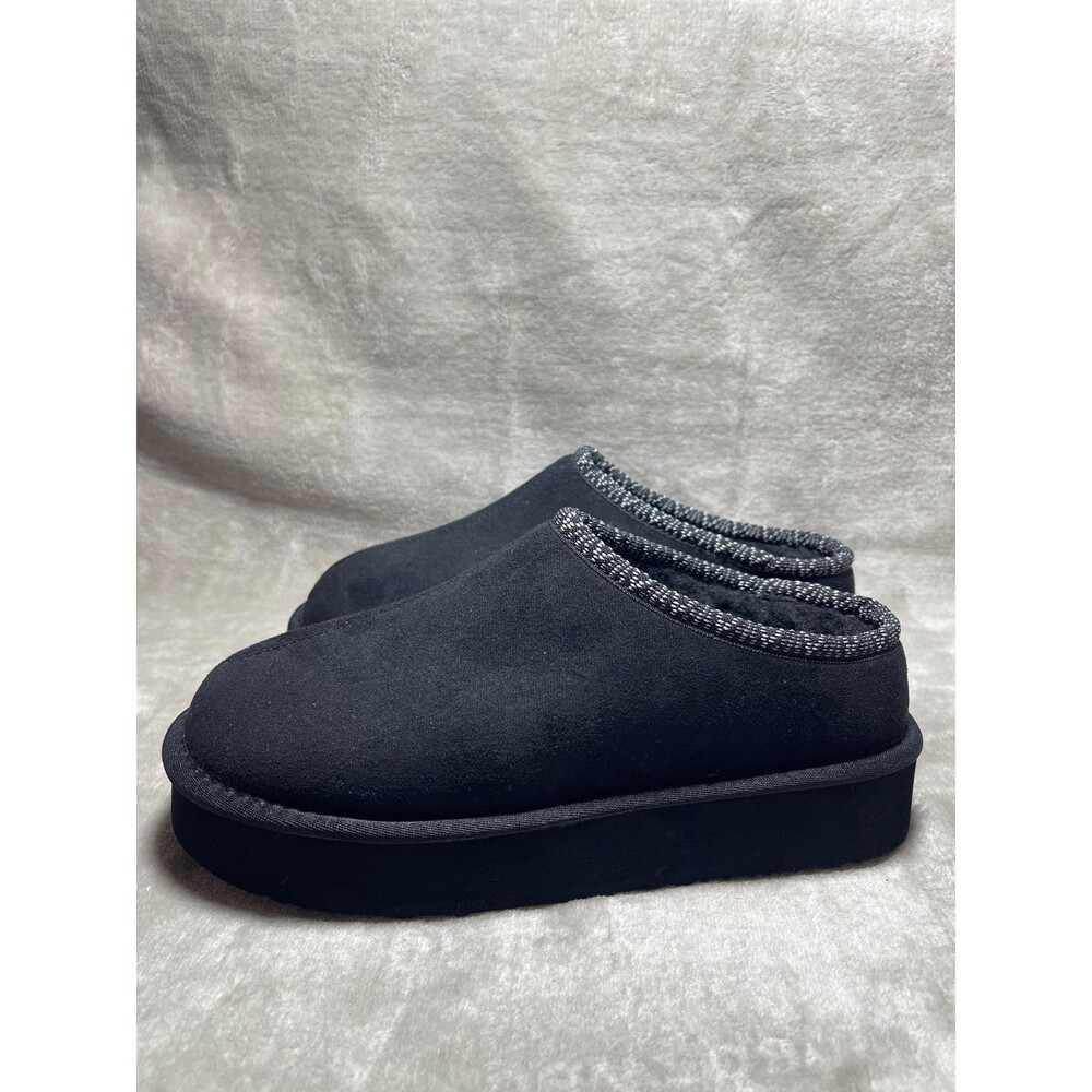 Pawz Platform Clog Slippers Women Size 8 Black Faux Fur New